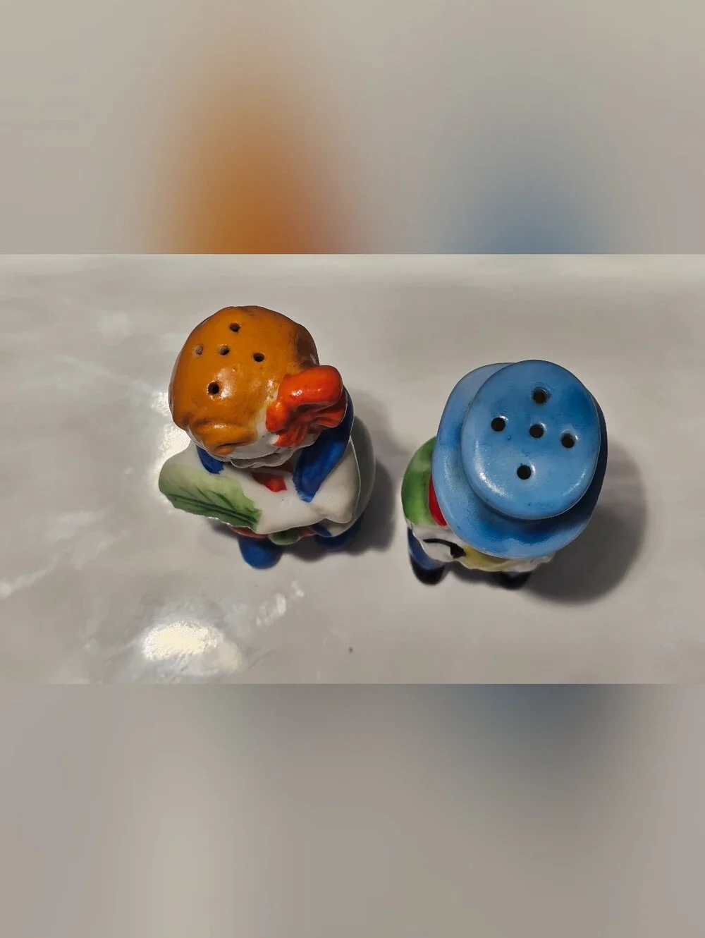 Vintage Japan Boy & Girl Salt & Pepper Shakers Ceramic Figural Set W/Corks 1950s